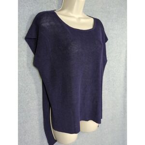 Eileen Fisher Sleeveless Sweater Top XS Ribbed Knit Blue Italian Yarn Classy